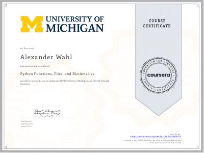 Coursera Python Functions Certificate